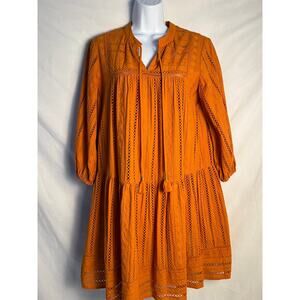 Shoshanna Orange Eyelet Lace Boho Dress Long Sleeve Size 8 Designer
